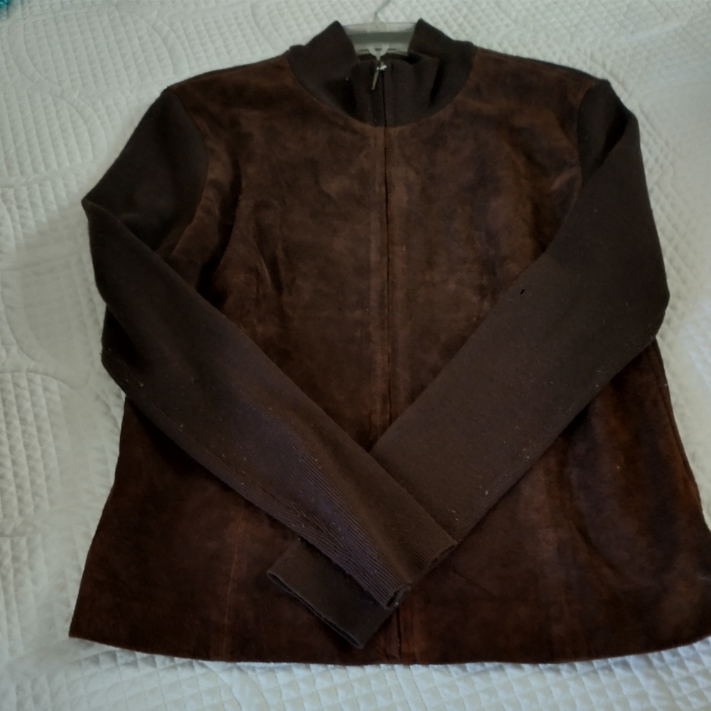 Brown suede look and knit jacket